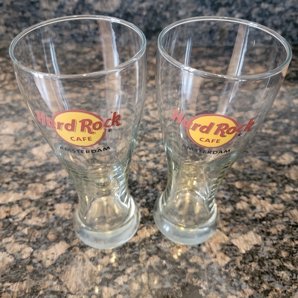Hard Rock Cafe Two Pilsner Beer Glasses "Amsterdam" - Picture 6 of 6